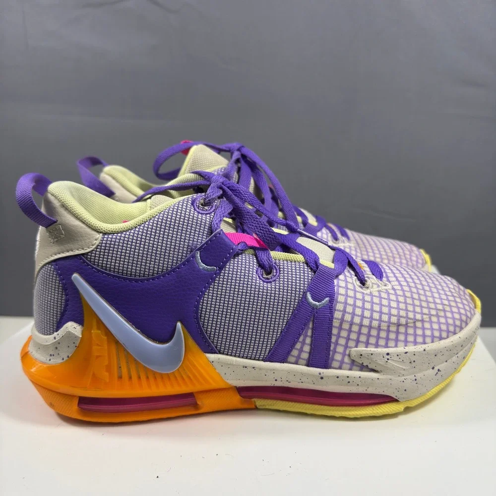 Nike LeBron 19 Low Kids 6.5Y Purple Orange DQ8650-101 Basketball Sneakers